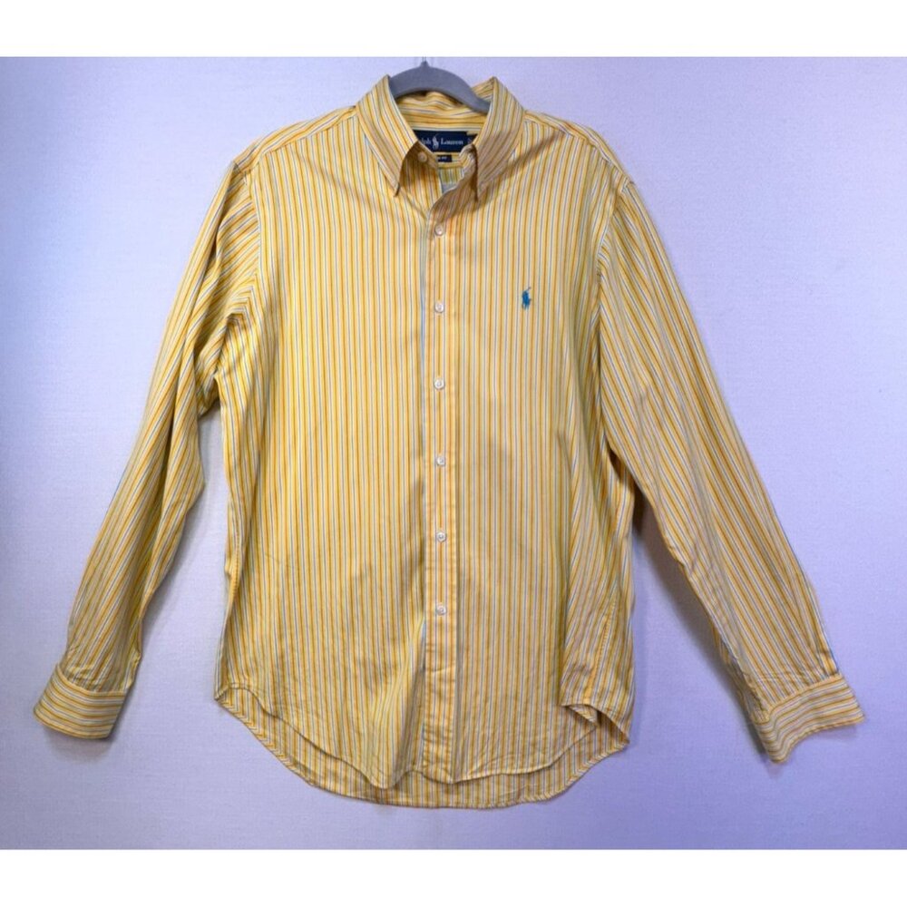 Ralph Lauren Classic Fit Yellow Striped Button-Down Shirt Men's 15 1/2 34/35